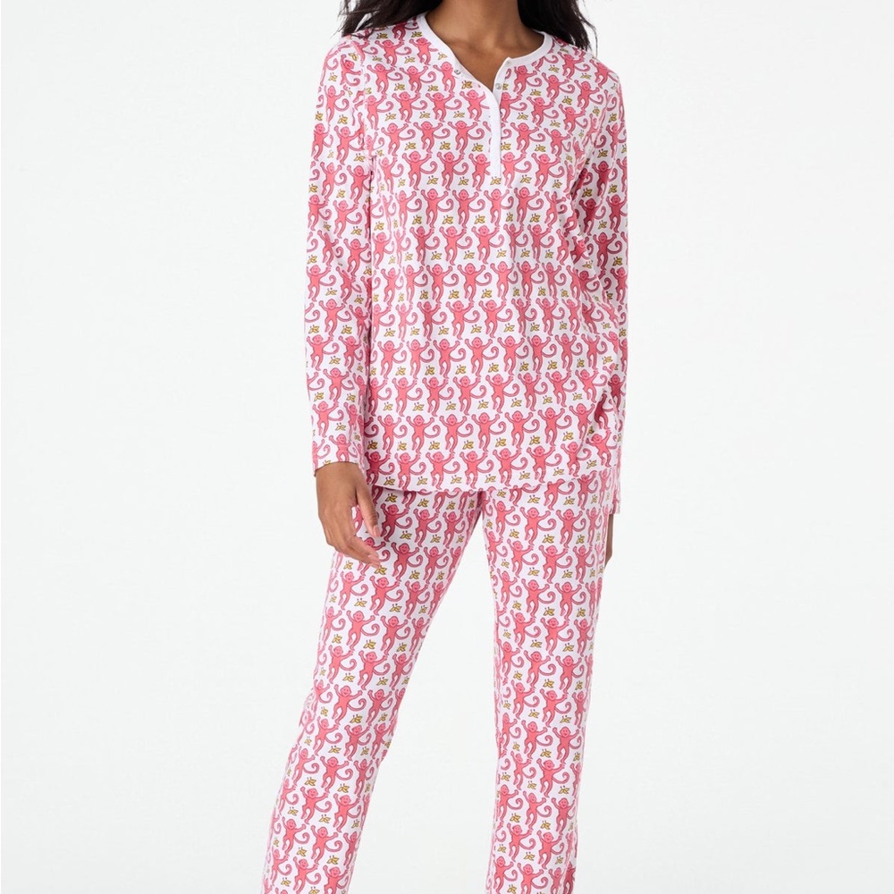 Roller Rabbit Pink and White Monkey Pajama Set